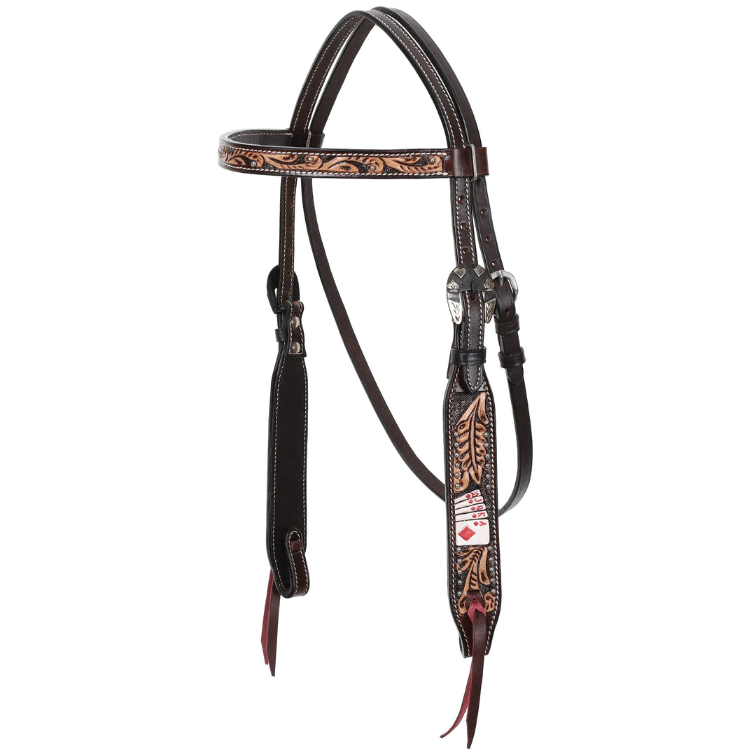 Western Bridle  Browband Tooled Royal Flush Design