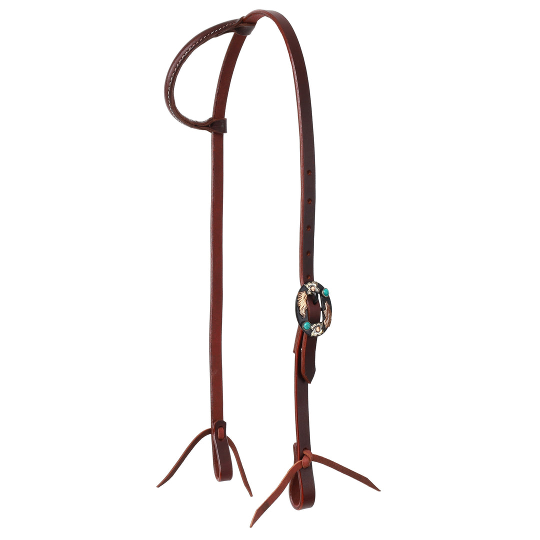Western Bridle One Ear leather headstall with Fancy Buckle