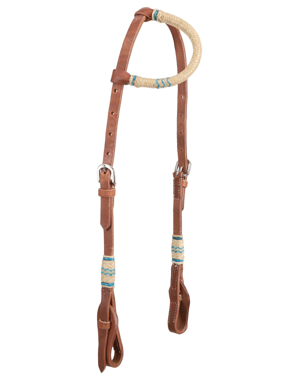 Western Bridle One Ear Teal Rawhide Accent