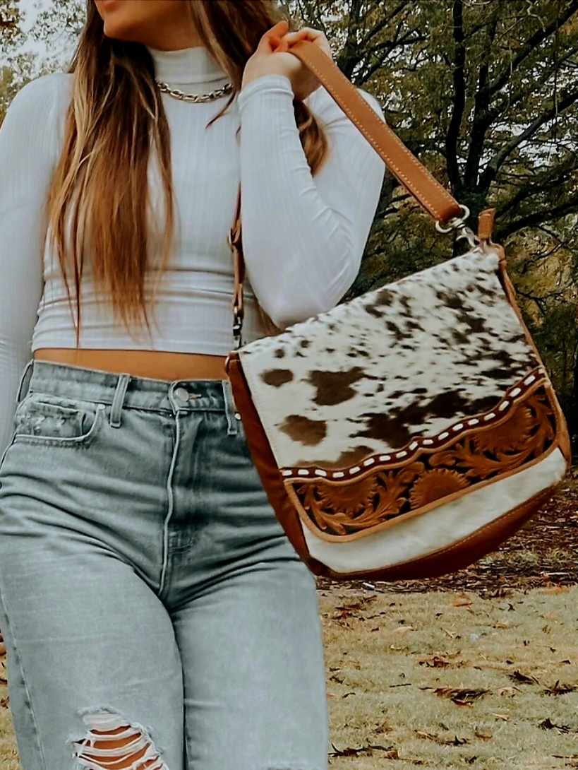 Western Hide &  Tooled Leather Crossbody