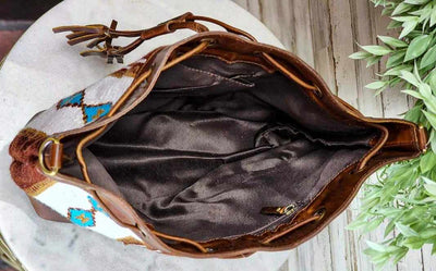 Western Leather & Wool Saddle Blanket Bucket Bag