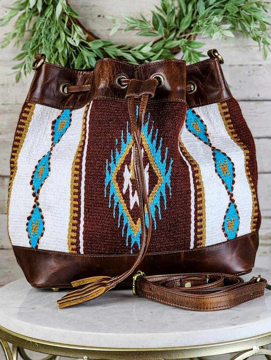 Western Leather & Wool Saddle Blanket Bucket Bag