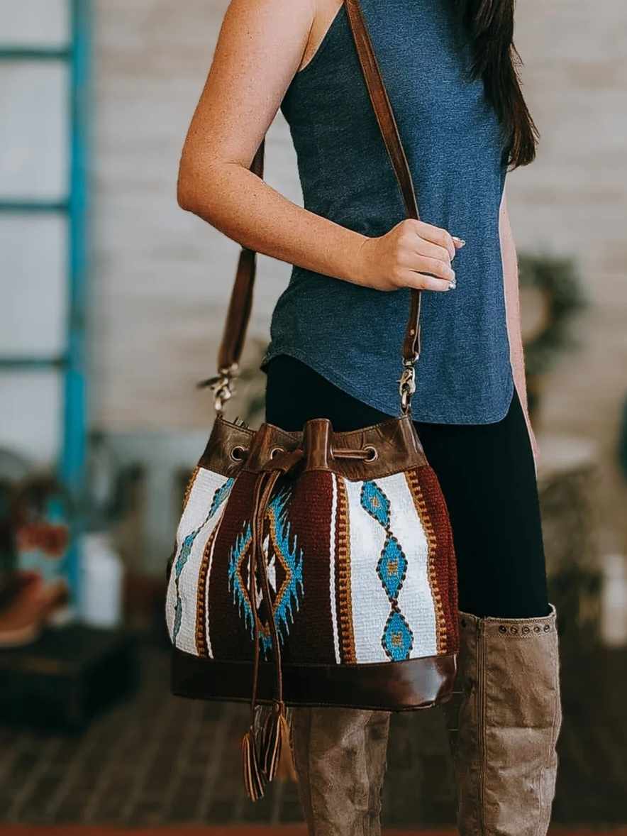 Western Leather & Wool Saddle Blanket Bucket Bag