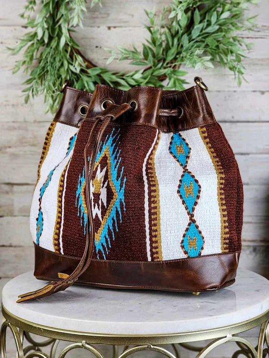 Western Leather & Wool Saddle Blanket Bucket Bag
