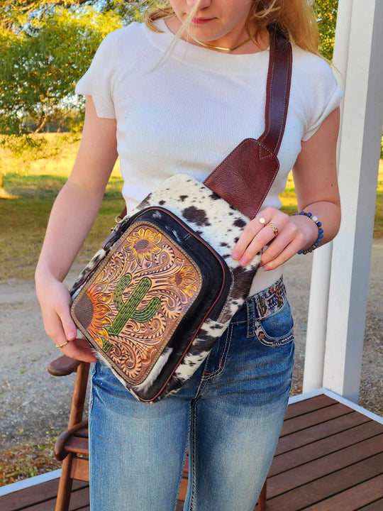 Backpack -  Hair on Hide and Leather Cactus Sling Bag