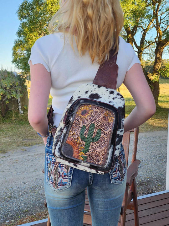 Backpack -  Hair on Hide and Leather Cactus Sling Bag
