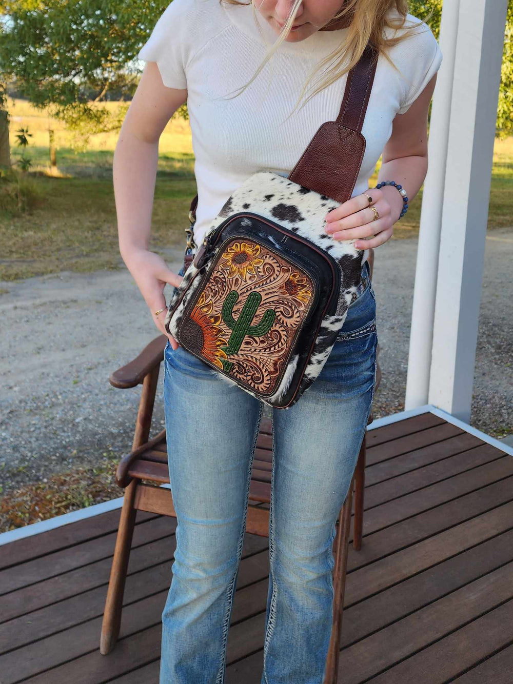 Backpack -  Hair on Hide and Leather Cactus Sling Bag