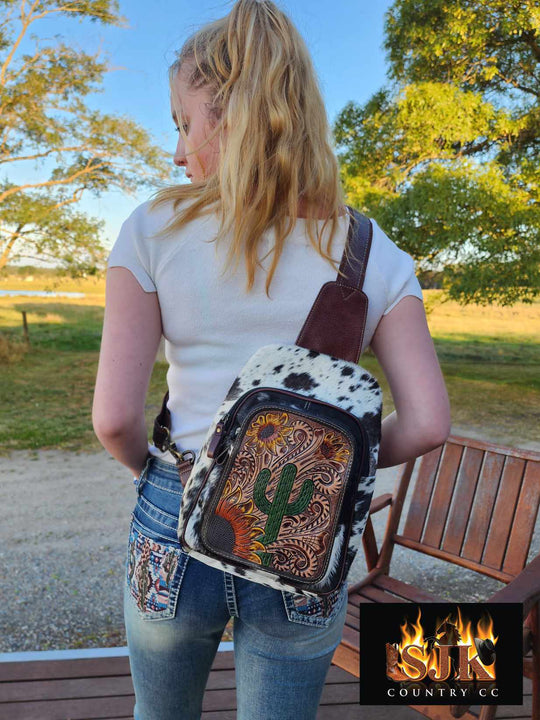 Backpack -  Hair on Hide and Leather Cactus Sling Bag