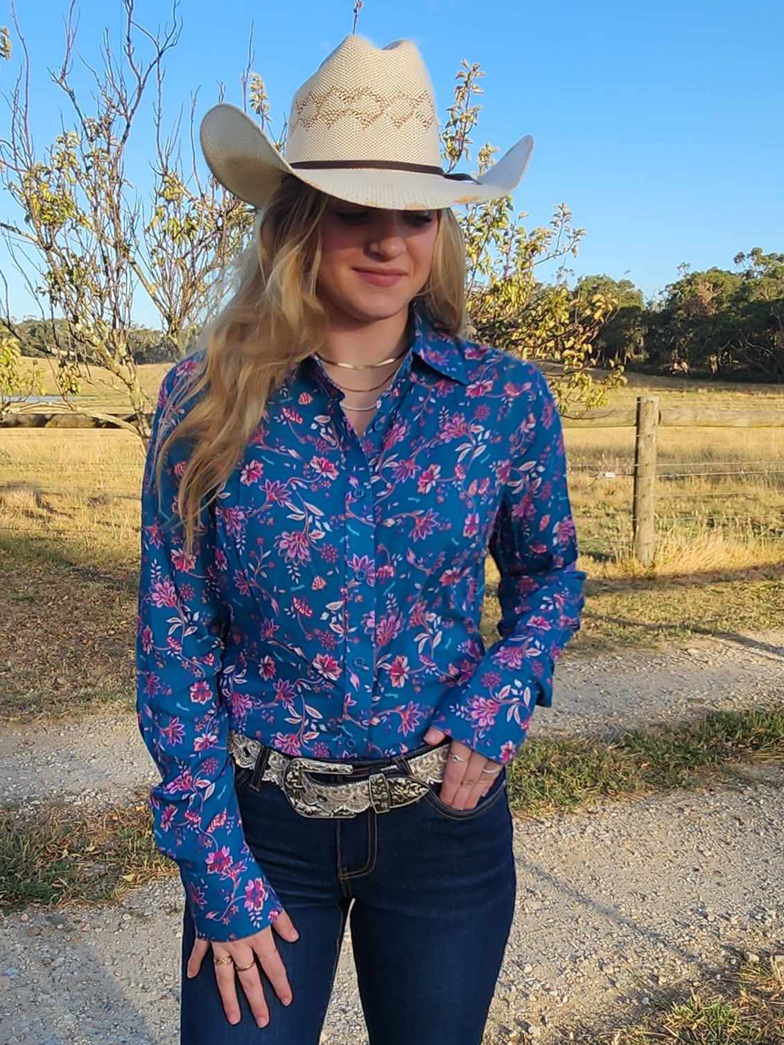 Wrangler Western Ladies Leah Teal/ Pink Shirt
