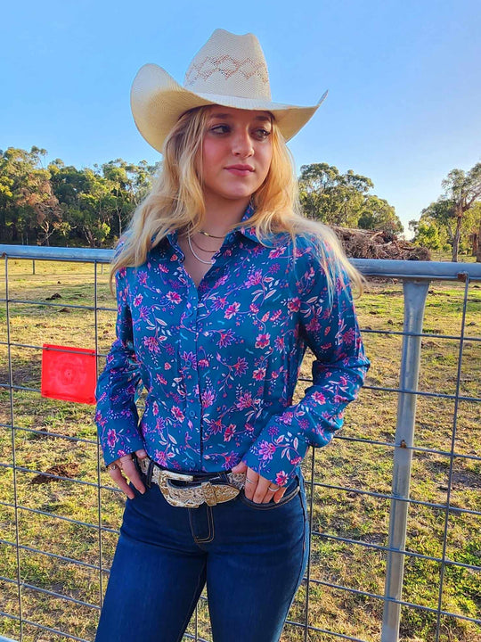 Wrangler Western Ladies Leah Teal/ Pink Shirt
