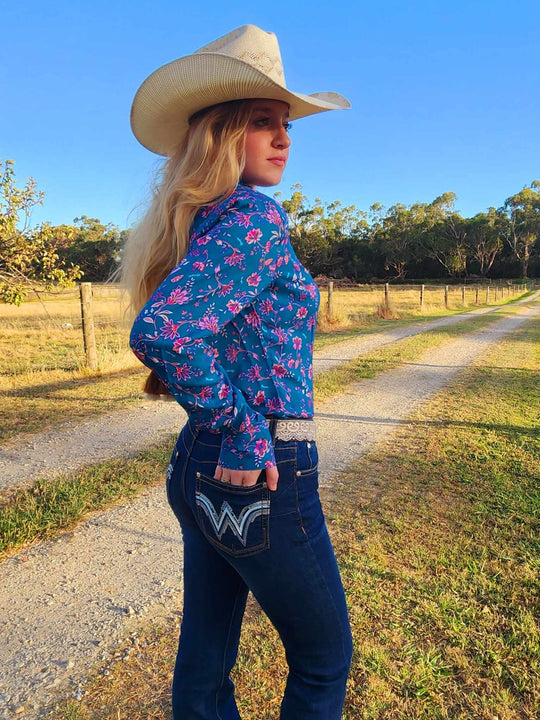 Wrangler Western Ladies Leah Teal/ Pink Shirt