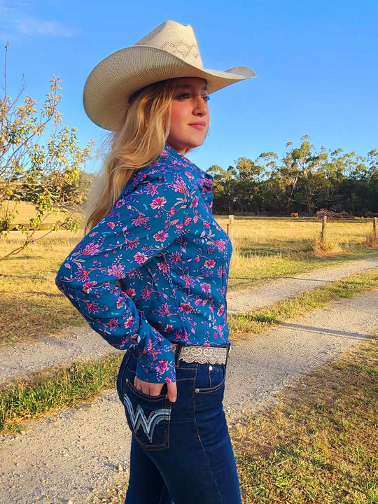 Wrangler Western Ladies Leah Teal/ Pink Shirt