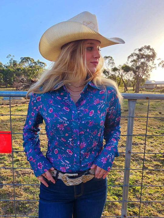 Wrangler Western Ladies Leah Teal/ Pink Shirt