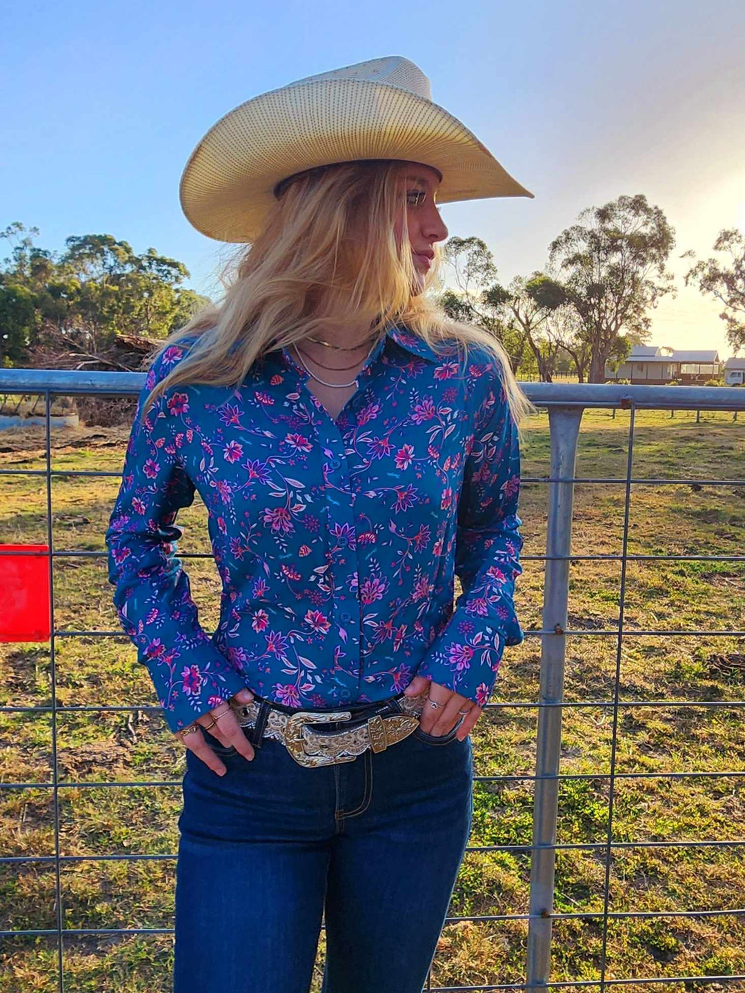 Wrangler Western Ladies Leah Teal/ Pink Shirt