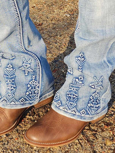 Grace in LA Mid Rise Western Tribal Pocket & Leg Jeans