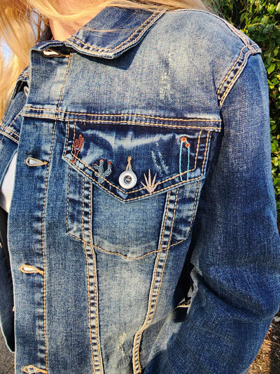 Grace in  La Denim Cowgirl Jacket Cactus Embroidery