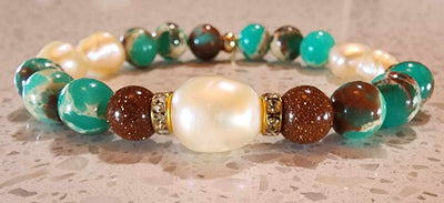 Jewellery - Genuine Semi Precious Gemstone & Freshwater Pearl Bracelet