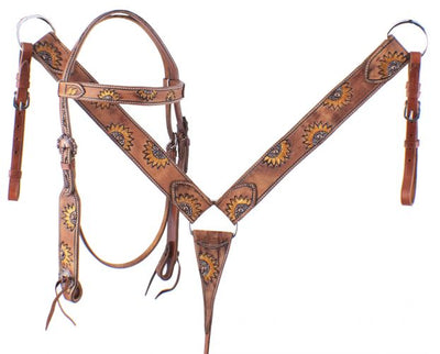 Western Tack Set - Browband Sunflower Bridle with Leather w/ reins