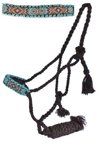 Halter - Woven mule tape halter Beaded Noseband