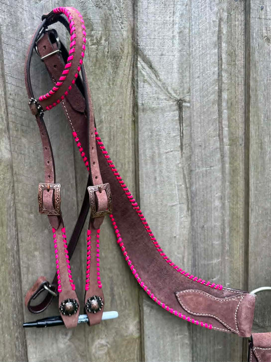 Western Tack Set - Bridle and Breastcollar Pink Laced Tack set