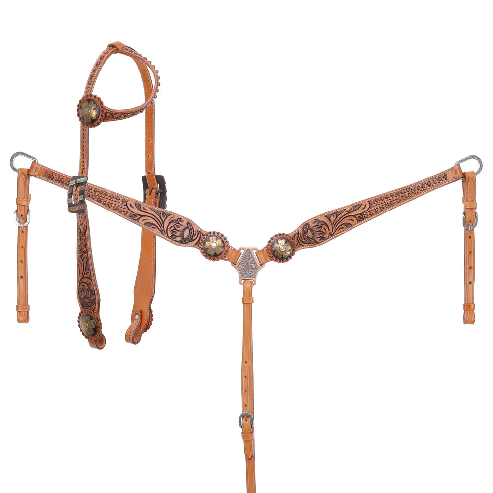 Western Tack Set - One ear Daisy Leather Bridle & Breastcollar Set