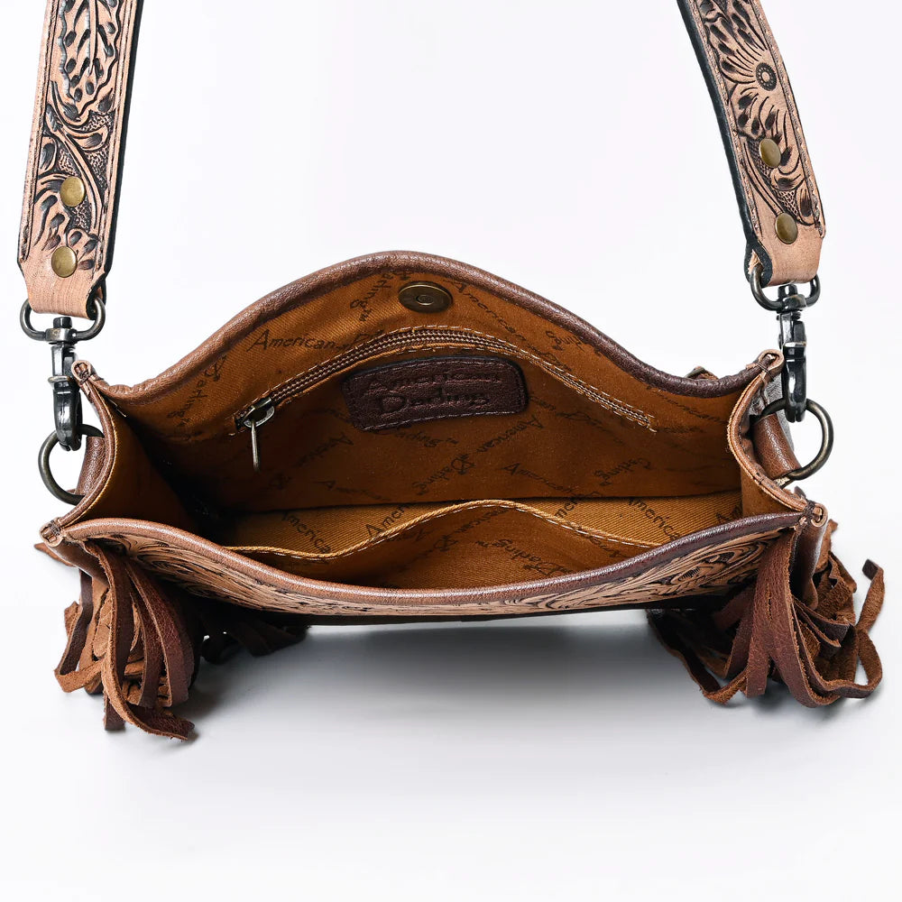 American Darling Genuine Tooled Sunflower Leather Crossbody Handbag