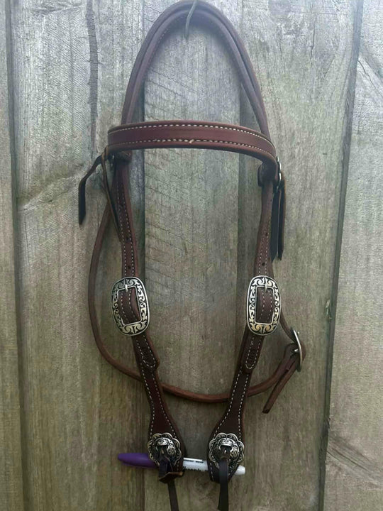Western Bridle Show Browband  High Quality Oiled Leather USA Made
