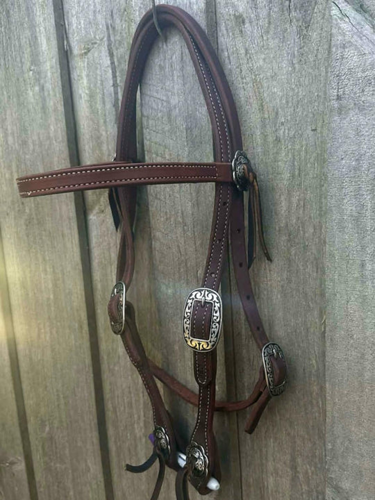 Western Bridle Show Browband  High Quality Oiled Leather USA Made