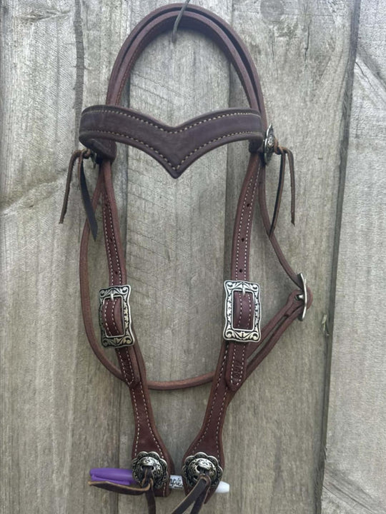 Western Bridle Show Browband  High Quality Oiled Leather USA Made