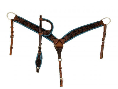 Western Tack Set - Floral Tooled Tack set with One Ear and Turquoise Trim