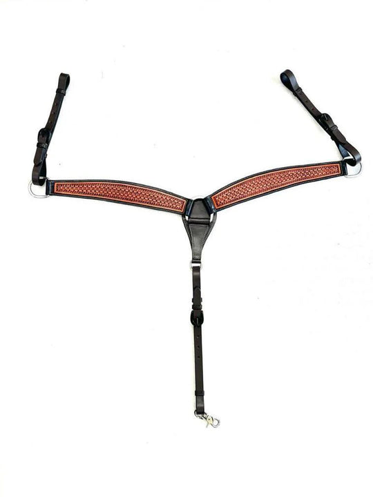 Western Tack Set - Bridle and Breastcollar Tooled Tack set with Teal Inlay