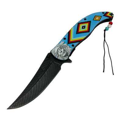 Knive - Indian Tribal Blue Pocket Knife