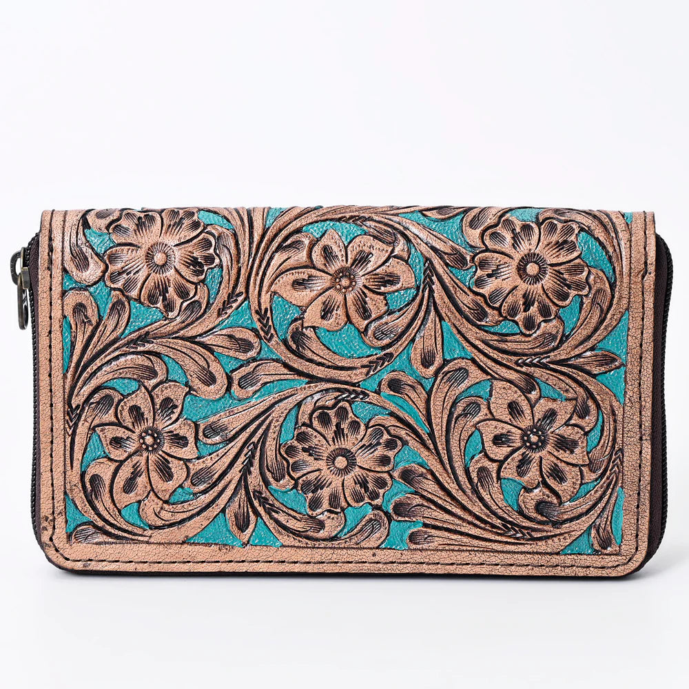 Genuine Leather Tooled Turquiose Inlay  Wallet