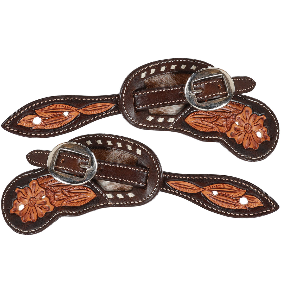 Strap - Ladies Floral Tooled Leather Spur Strap Buckaroo Style