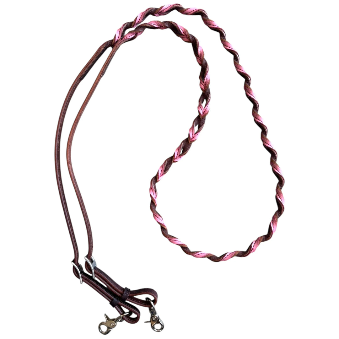 Reins -   8' Barrel/ Roping Contestant Reins  Braided Leather Pink
