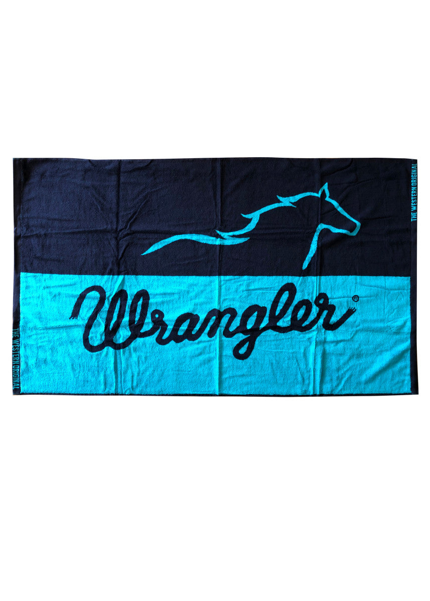 Giftware - Wrangler  Beach Towel Navy/ Aqua Running Horse