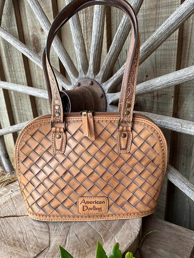 American Darling Genuine Tooled Leather Tote Handbag