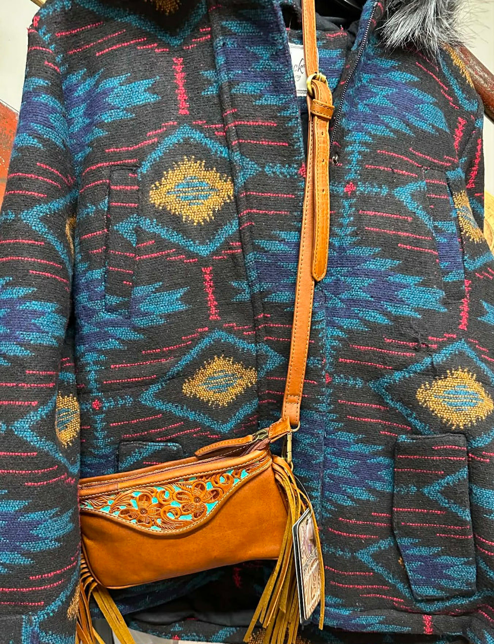 American Darling Genuine Tooled Leather Crossbody Clutch