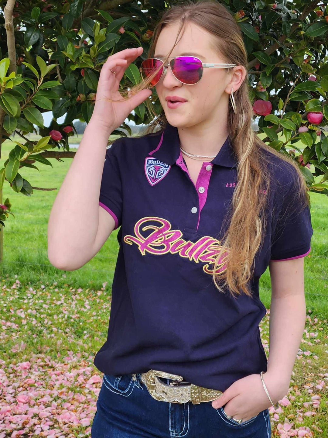 Bullzye Belle Navy Polo Cotton Top