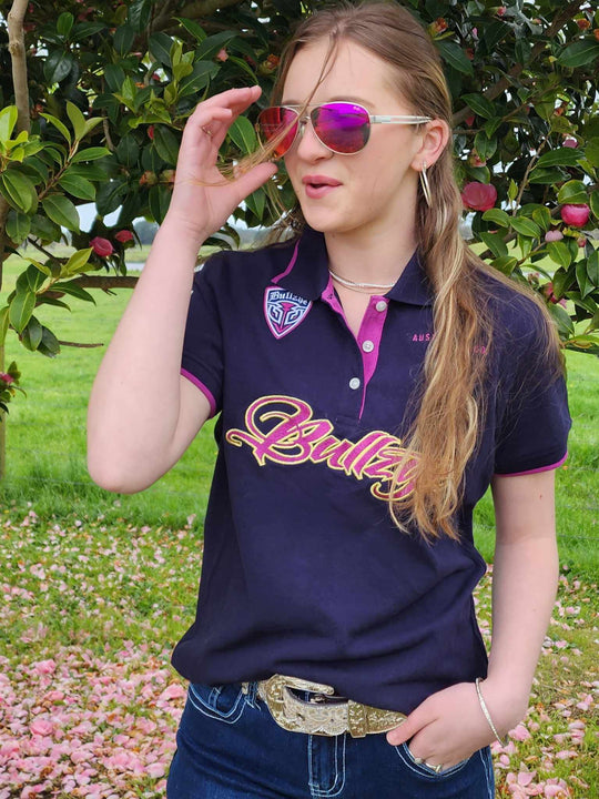 Bullzye Belle Navy Polo Cotton Top