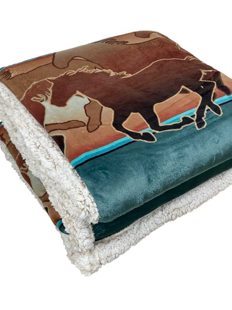Warm Sherpa Lined Horse Tribal Print Throw Rug Blanket