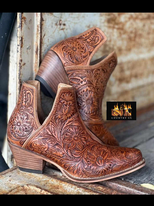 Bootie - Tooled Dixie Genuine Leather Fashion Boots