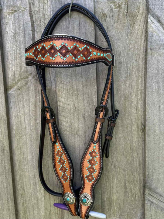 Western Bridle Browband Diamond Tooled Sierra