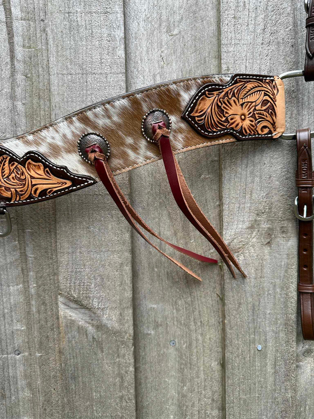 Tripping- Floral tooled Breastcollar w Cowhide Breastplate