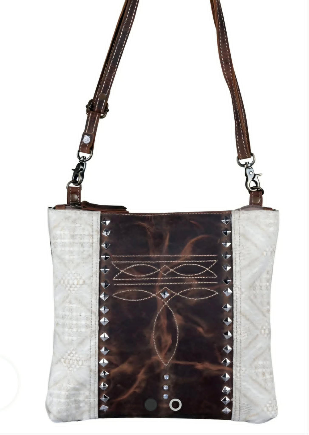 Western Leather Boot Stitch Canvas Crossbody Handbag