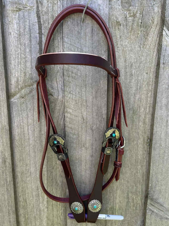 Western Bridle Browband Headstall Harness Leather Pretty Buckles