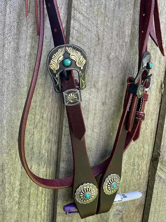 Western Bridle Browband Headstall Harness Leather Pretty Buckles