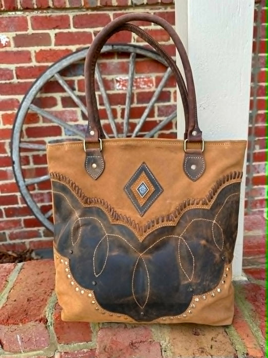 Western Leather Tote Handbag