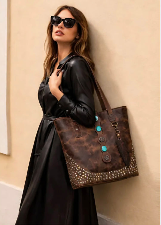 Western Leather Tote Handbag
