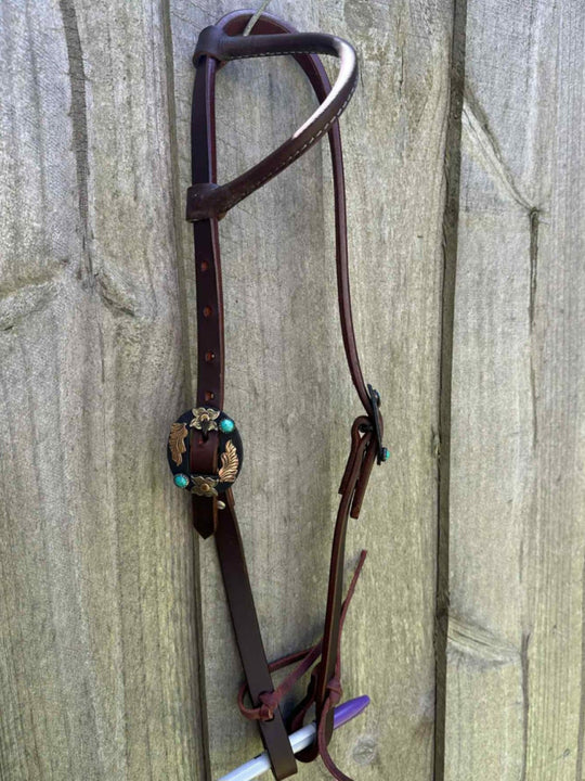 Western Bridle One Ear leather headstall with Fancy Buckle